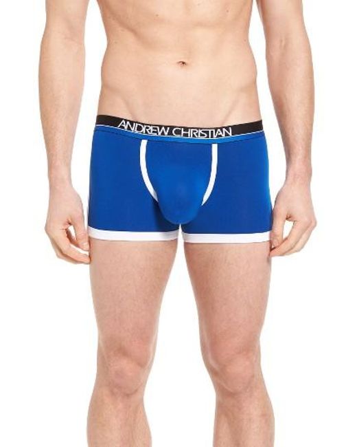 Andrew Christian Almost Naked Tagless Sports Boxer Briefs In Blue For