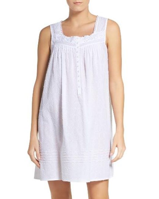 Eileen west Clip Cotton Nightgown in White | Lyst