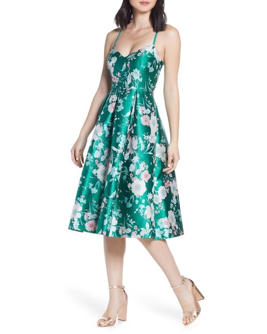 Eliza J Floral Jacquard Fit & Flare Dress in Green - Lyst