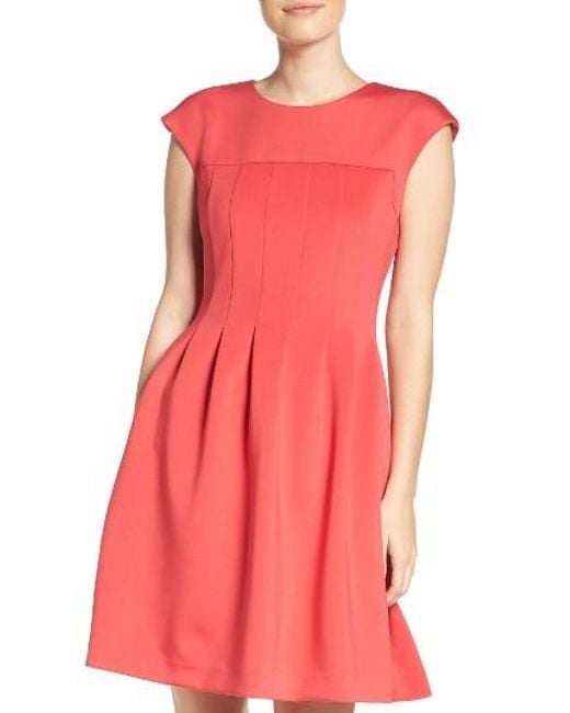 Vince camuto Scuba Fit & Flare Dress in Pink | Lyst