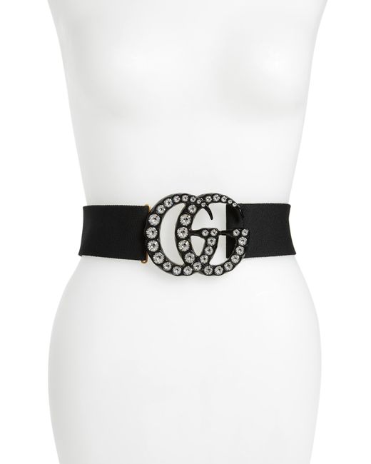Gucci Gg Marmont Crystal Buckle Stretch Belt in Black - Lyst