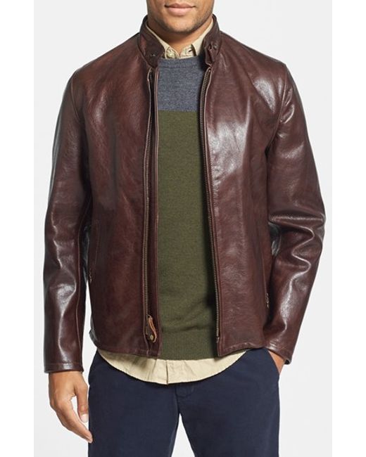 Schott Nyc Casual Cafe Racer Slim Fit Leather Jacket In Brown Schott Nyc Brown Casual Cafe Racer Slim Fit Leather Jacket For Men