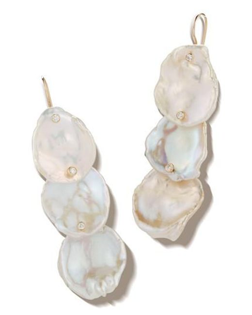 Lyst Mizuki 3 Tier Flat Pearl Diamond Drop Earrings In Metallic Mizuki Metallic 3 Tier Flat Pearl Diamond Drop Earrings Lyst