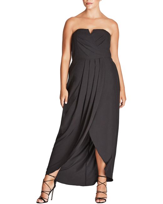 Lyst - City Chic Plus Romantic Drape Maxi Dress in Black