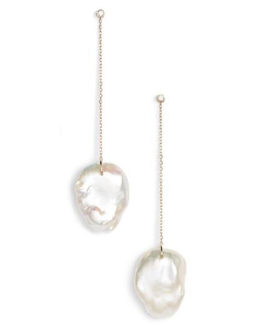 Lyst Mizuki Flat Pearl Diamond Linear Drop Earrings In Metallic Mizuki Metallic Flat Pearl Diamond Linear Drop Earrings Lyst