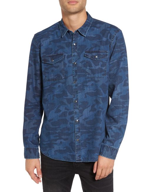 Lyst - John Varvatos Camo Print Denim Sport Shirt in Blue for Men - Save 5%