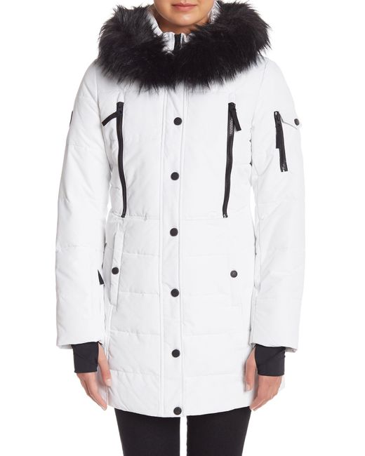 white faux fur puffer jacket