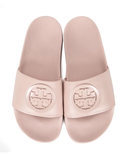 tory burch lina leather flat pool slide sandals