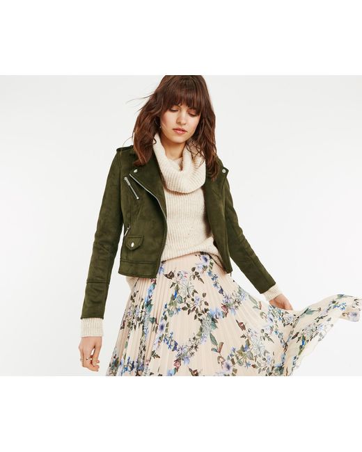 Oasis Faux Suede Biker In Green Lyst Oasis Green Faux Suede Biker Lyst