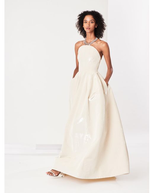 Oscar De La Renta Metallic Moire Faille Gown In Metallic Lyst