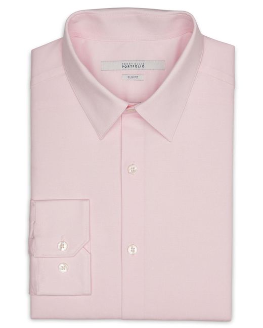 Perry ellis Slim Fit Stretch Portfolio Dress Shirt in Pink for Men | Lyst