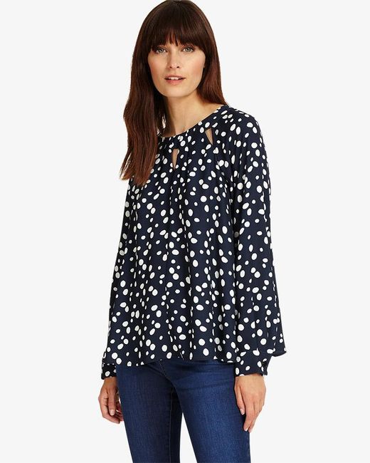 Lyst - Phase Eight Marilyn Spot Cutwork Blouse in Blue