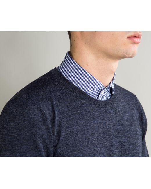 Boss Blue Leno P Classic Merino Crew Neck Knitwear Navy For Men Boss Blue Leno P Classic Merino Crew Neck Knitwear Navy For Men