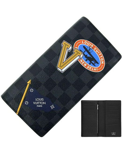 Lyst - Louis Vuitton Brazza Wallet Damier Graphite Lv League Sticker Print Bifold Long Wallet in ...