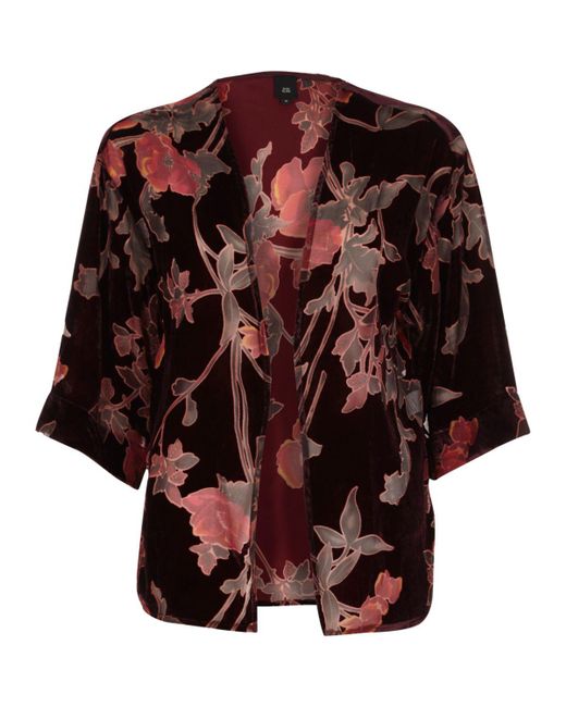 River island Red Floral Burnout Print Velvet Kimono in Red | Lyst