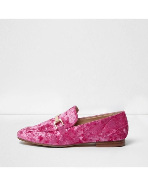 River island Bright Pink Velvet Loafers in Pink Lyst