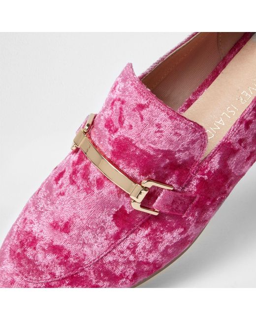 River island Bright Pink Velvet Loafers in Pink Lyst