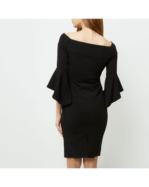 black bell sleeve bodycon dress