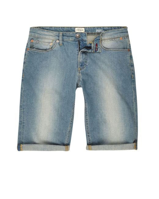 River island Light Blue Wash Skinny Fit Denim Shorts in Blue for Men ...