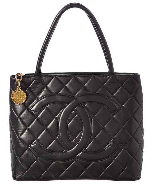 Lyst Chanel Black Quilted Caviar Leather Medallion Tote in Black