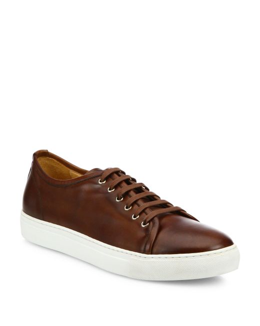 Saks fifth avenue Leather Low Top Sneakers in Brown for Men | Lyst