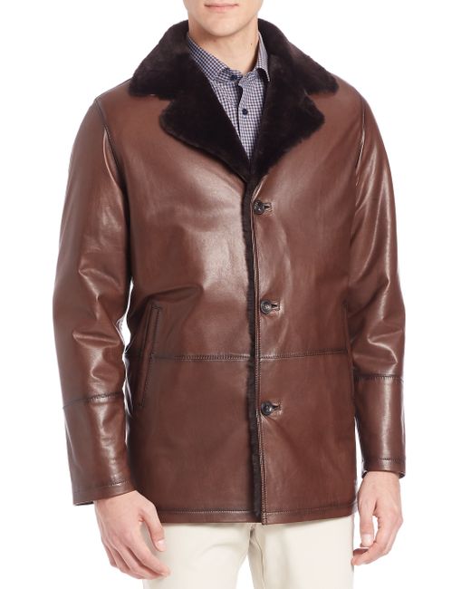 Saks fifth avenue Shearling Fur & Lambskin Leather Jacket in Brown for ...