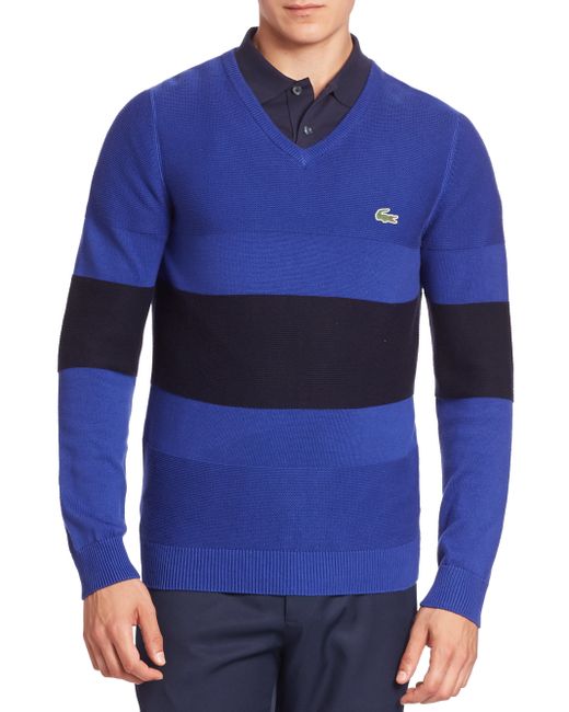 Lacoste Striped Colorblock Sweater in Blue for Men | Lyst