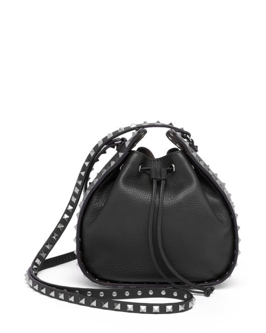 Valentino Small Rockstud Leather Bucket Bag in Black | Lyst