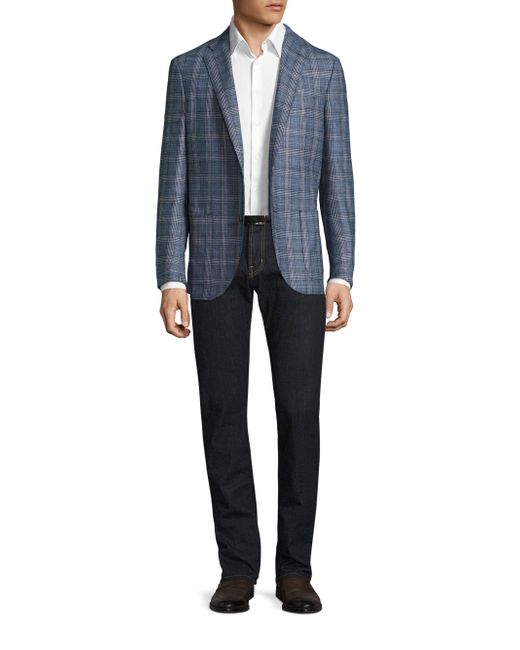 Luciano barbera Plaid Silk & Wool Blazer in Blue for Men ...