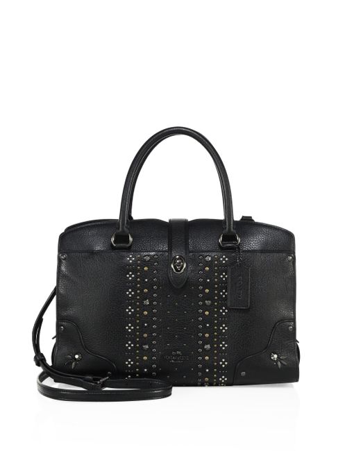 coach mercer 24 bandana rivets leather satchel in black lyst coach mercer 24 bandana rivets leather satchel in black lyst