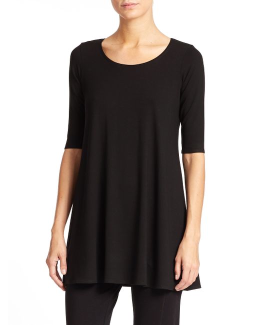 Eileen fisher Jersey Scoopneck Tunic in Black | Lyst