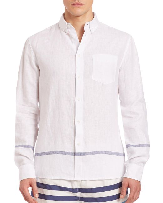 Lyst - Solid & striped Linen Button-down Shirt in Pink for Men