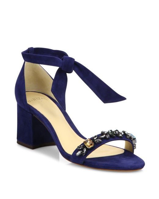 Alexandre birman Clarita Jeweled Suede Block Heel Sandals in Blue | Lyst