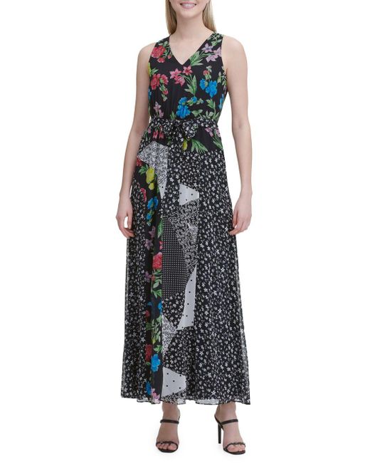 Calvin Klein Patchwork Floral Maxi Dress in Black - Save 24% - Lyst