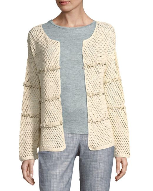 Joie Keyhole Fringe Cotton Cardigan in Natural | Lyst