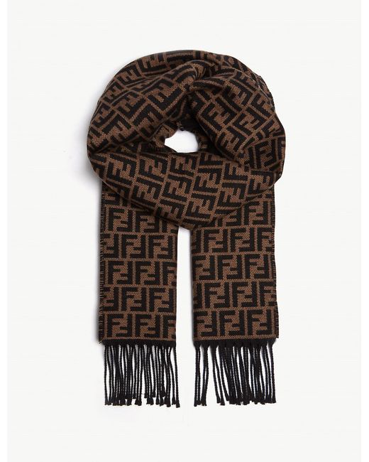 Fendi Ff Logo Wool Scarf in Brown for Men - Lyst