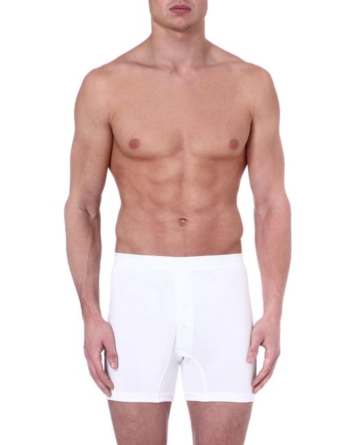 Sunspel Twobutton Boxer Shorts in White for Men Lyst