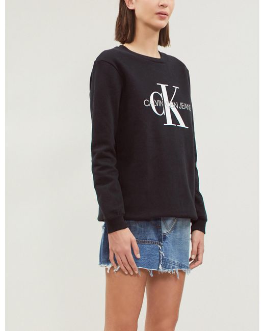 Calvin Klein Logo-print Cotton Sweatshirt in Black - Lyst