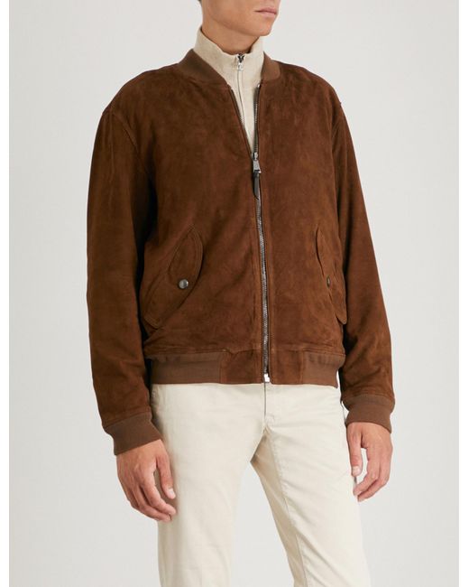 Lyst Polo Ralph Lauren Gunners Suede Bomber Jacket In Brown For Men 