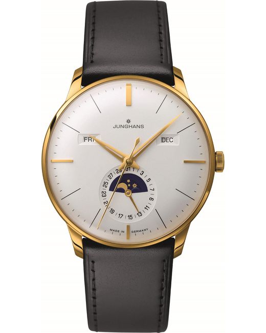 01 meister kalendar leather and gold-plated moon phase watch
