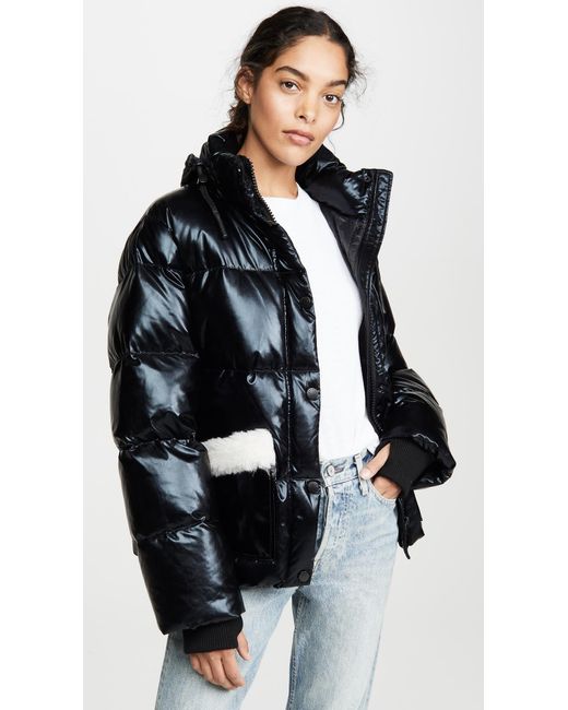Women S Black Patent Faux Sherpa Puffer Jacket - Faux Patent Leather Puffer Jacket Women S Black Patent Faux Sherpa Puffer Jacket - Faux Patent Leather Puffer Jacket