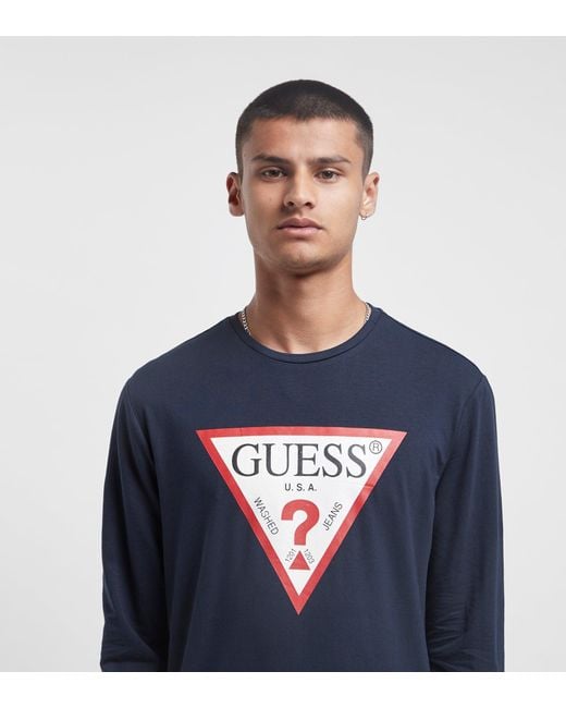 Guess Cotton Triangle Logo Long Sleeve T-shirt in Blue for Men - Lyst