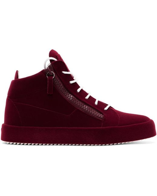 Giuseppe zanotti Burgundy Flocked May London High-top Sneakers in Red ...