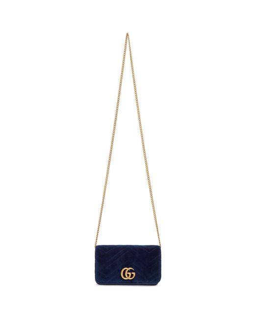 Gucci Blue Velvet GG Marmont 2.0 Bag in Blue - Lyst