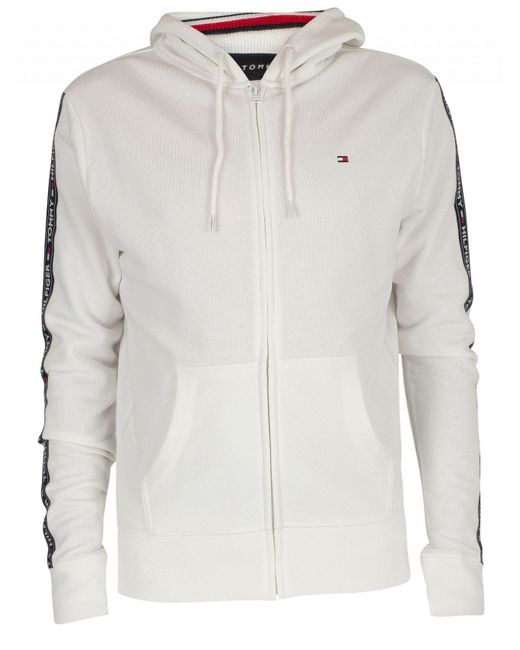 Tommy Hilfiger White Logo Zip Hoodie in White for Men - Lyst