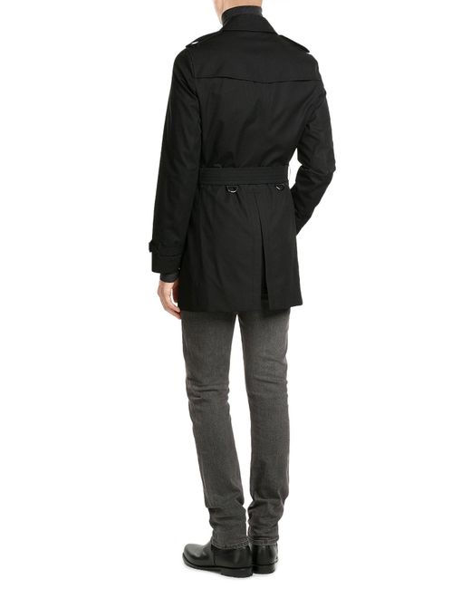 Burberry Mid Length Virgin Wool Cashmere Trench Coat In Blue For Burberry London Men Mid Length Cotton Gabardine Leather Trim Trench Coat
