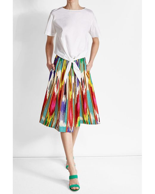  Etro Ikat Print Midi Skirt In Cotton in Red Lyst