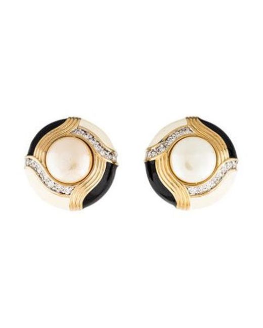 Lyst Judith Leiber Faux Pearl Crystal Enamel Clip On Earrings Judith Leiber Metallic Faux Pearl Crystal Enamel Clip On Earrings Gold