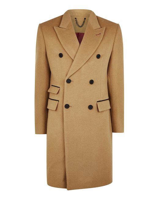 Lyst Topman Camel Wool Blend Double Breasted Overcoat in Brown for Men