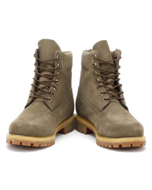 Timberland Leather Mens Canteen Grey 6 Inch Premium Boots in Timberland Leather Mens Canteen Grey 6 Inch Premium Boots in